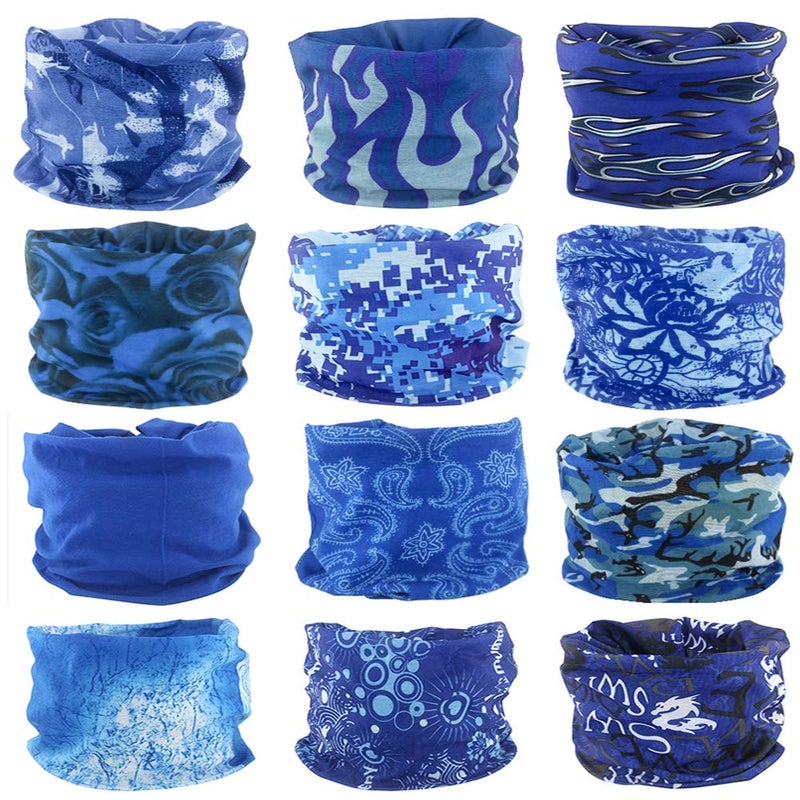 Cutewing Neck Gaiter Masks Tube Scarf,12PCS Seamless Face Covering Tube Bandanas,Blue Ourdoor Face Mask Multi Headwear Magic Headband Balaclavas with UV Resistant - Image 1
